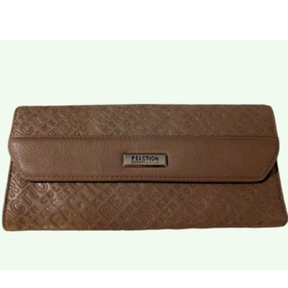 Kenneth Cole Reaction Women's Print Tri-fold Snap Clutch Wallet          Tan & B - Picture 2 of 10